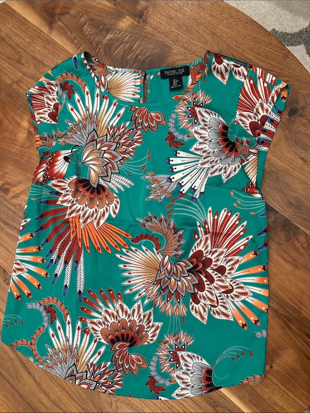 Rachel Zoe green Floral-Print Cap Sleeve Blouse